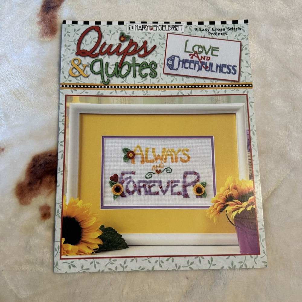 2005 Counted Cross Stitch Booklet Mary Engelbreit Quips & Quotes (9 Designs) Vtg
